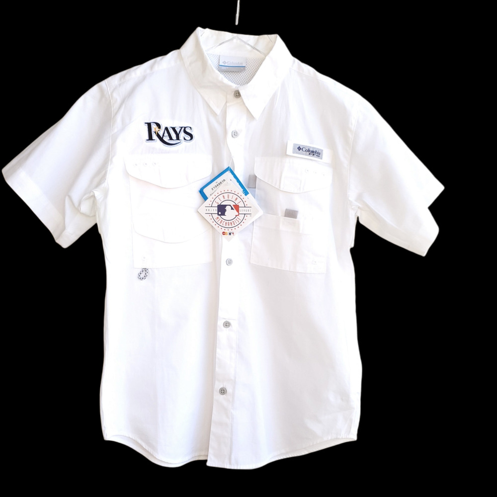 Columbia PFG Rays Bonehead Shirt L White Youth Button Up Pockets SS Youth New